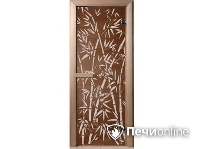 Дверь стеклянная Банный эксперт Бамбук и бабочки 6 мм 2 петли бронза коробка хвоя 190/70 в Березниках